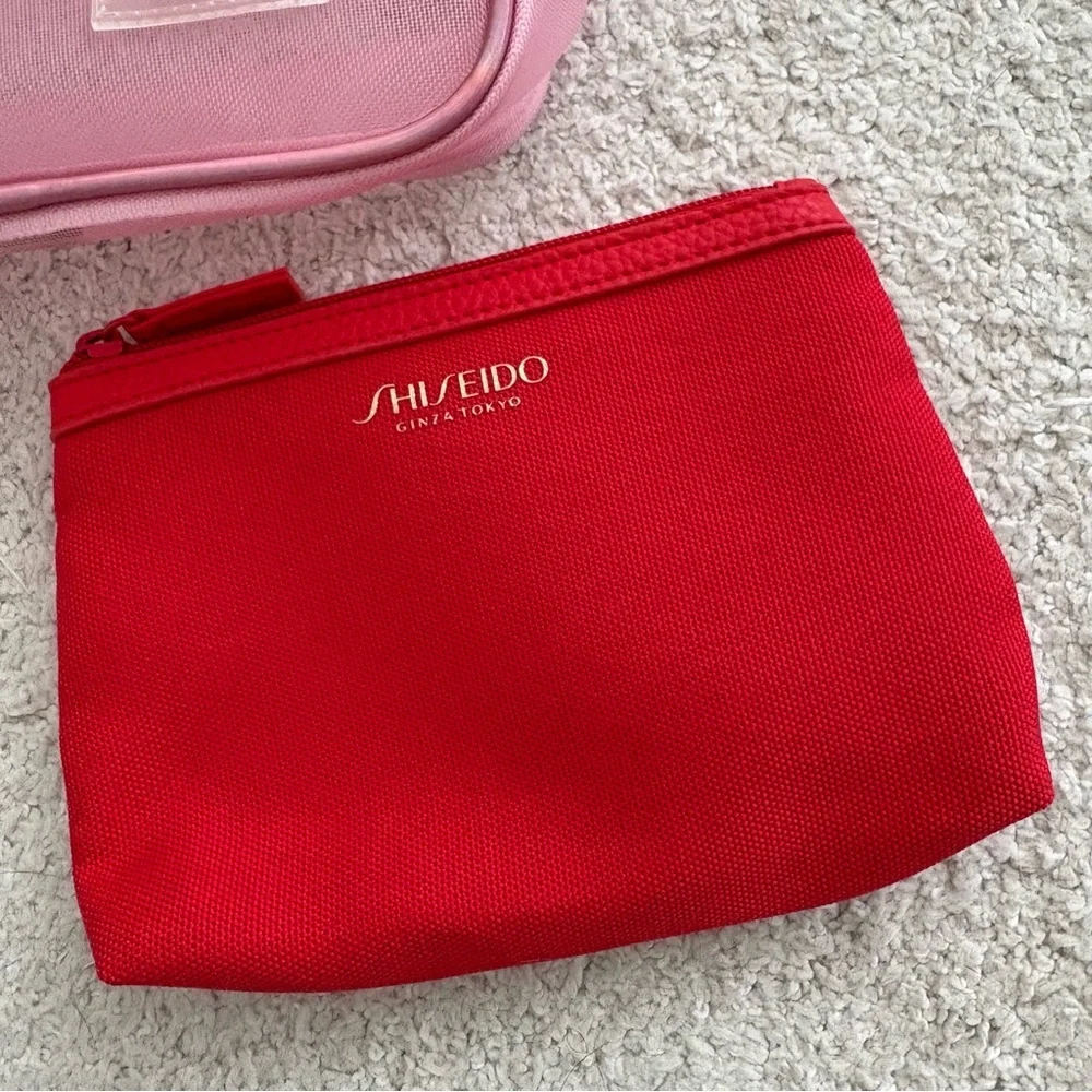 Beauty Cosmetic Travel Bag Set - Pink Transparent & Red